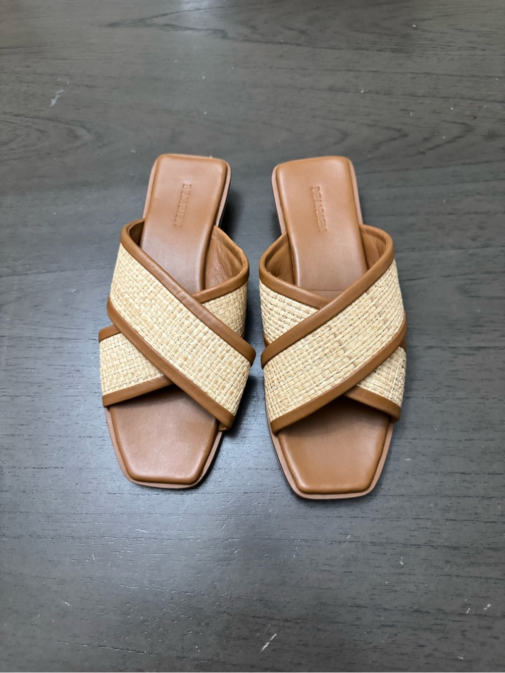 Bembien Aman Slide Raffia Brown Criss Cross Sandals size 36